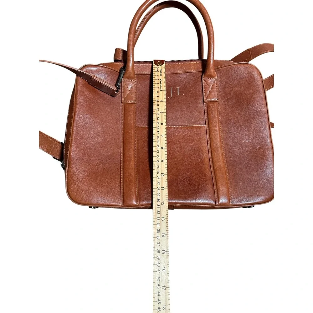 Mark & Graham Laptop Bag Crossbody Camel Brown Leather Tech‎ Organizer READ